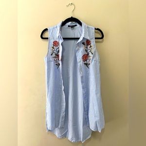 Blue and white striped button shirt